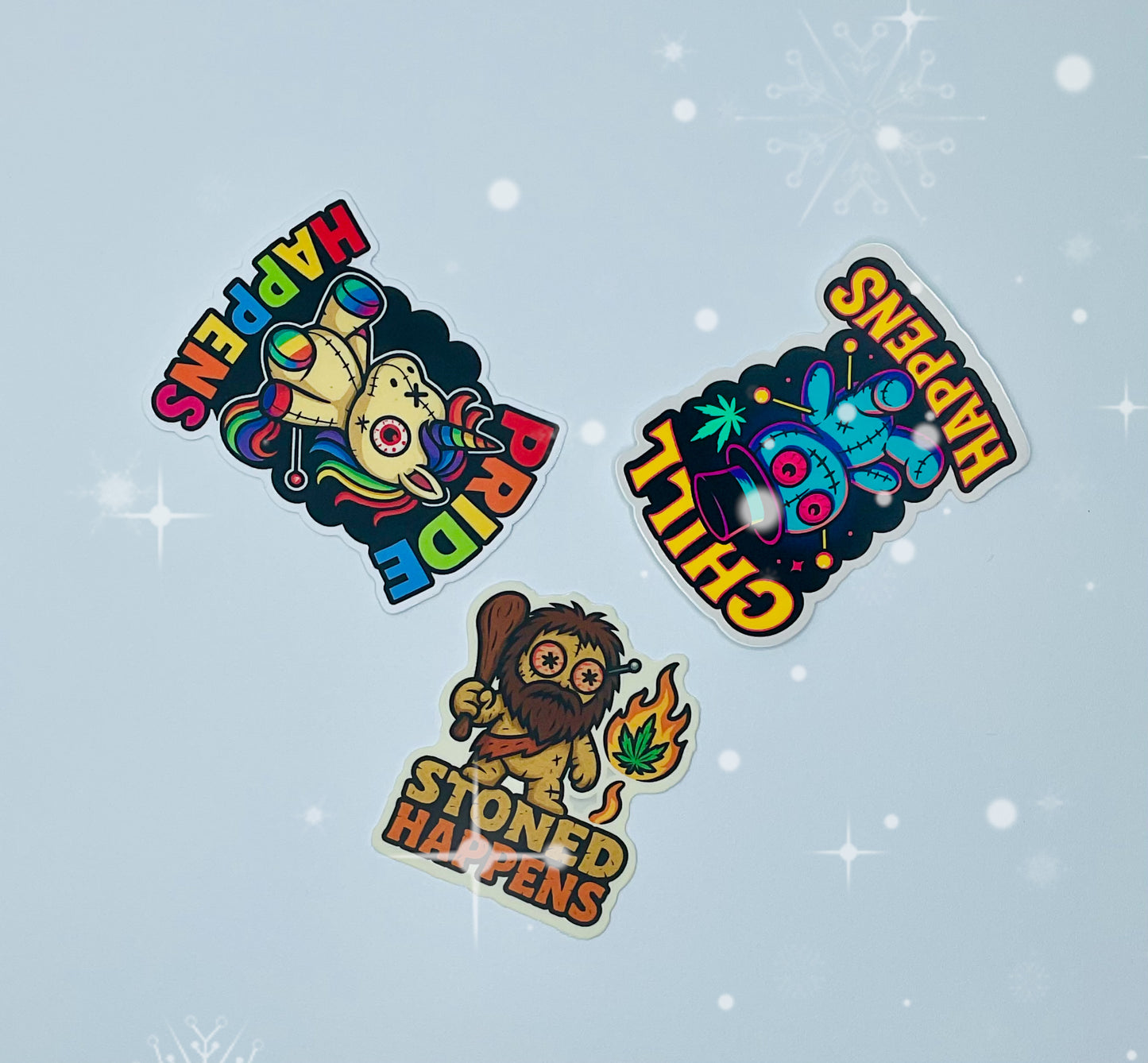 Happens Sticker 3-Pack - Stoned, Chill, Pride Happens - Voodoo Doll Vinyl Stickers